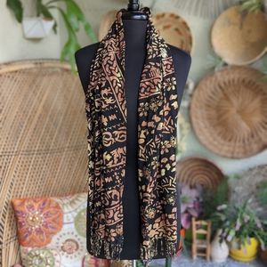 Y2K Vintage Hippie Batik Scarf Retro Bohemian‎ Beach Vibes Black Tan Tie Dye